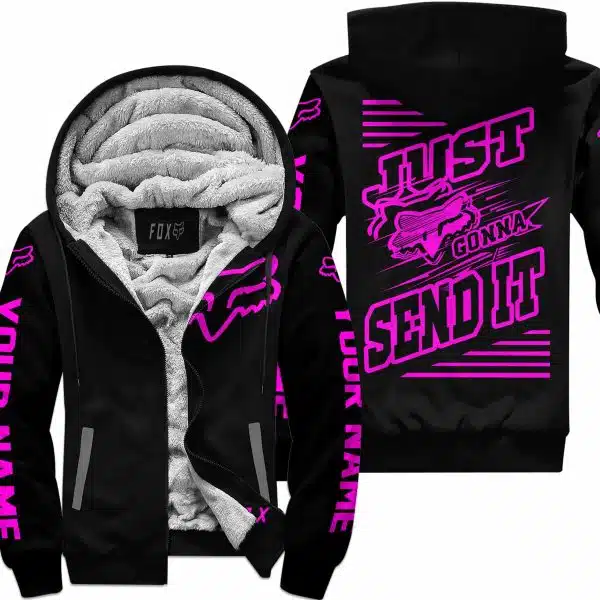 Premium Just Fckn Gonna Send It - Custom Name - Fox Racing - Pink Black - Fleece Zip Hoodie