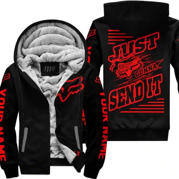 Premium Just Fckn Gonna Send It - Custom Name - Fox Racing - Red Black - Fleece Zip Hoodie