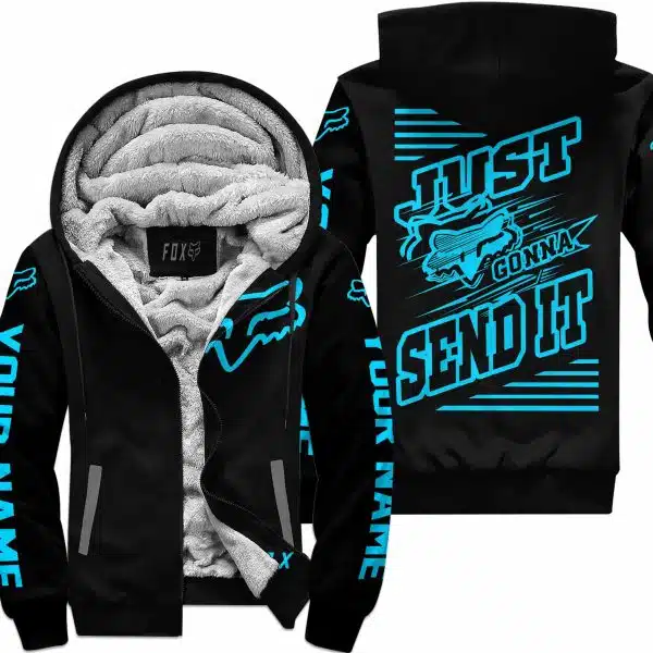 Premium Just Fckn Gonna Send It - Custom Name - Fox Racing - Sky Blue Black - Fleece Zip Hoodie