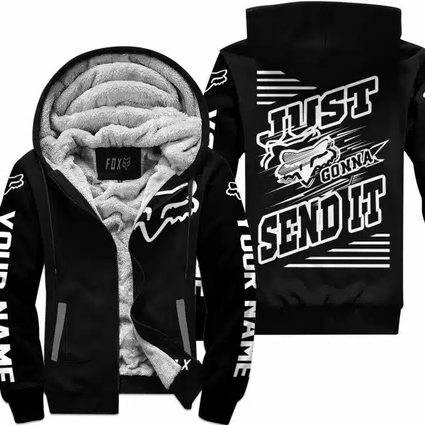 Premium Just Fckn Gonna Send It - Custom Name - Fox Racing - White Black - Fleece Zip Hoodie