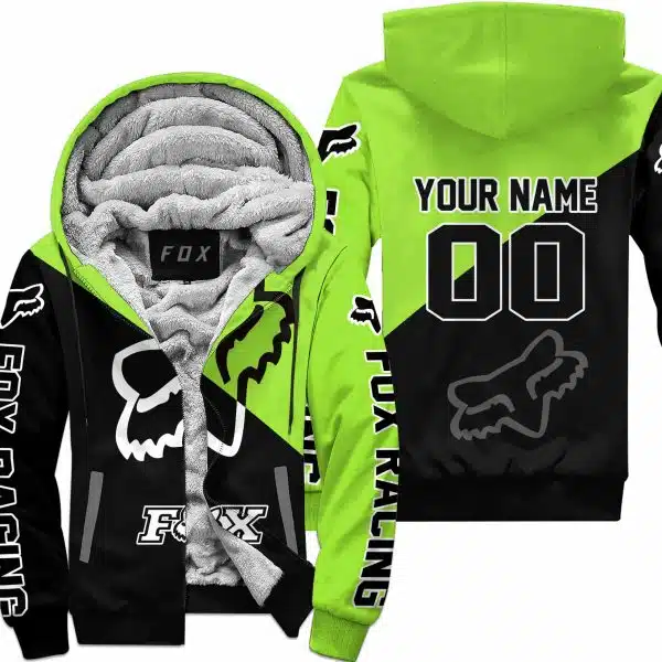 Premium Gift - Custom Name - Fox Racing - Green1 - Fleece Zip Hoodie