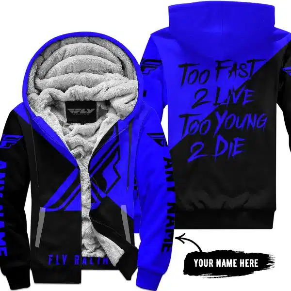 Too Fast To Live Too Young To Die - 3d All Over Printed - Fly Racing Blue - Fleece Zip Hoodie
