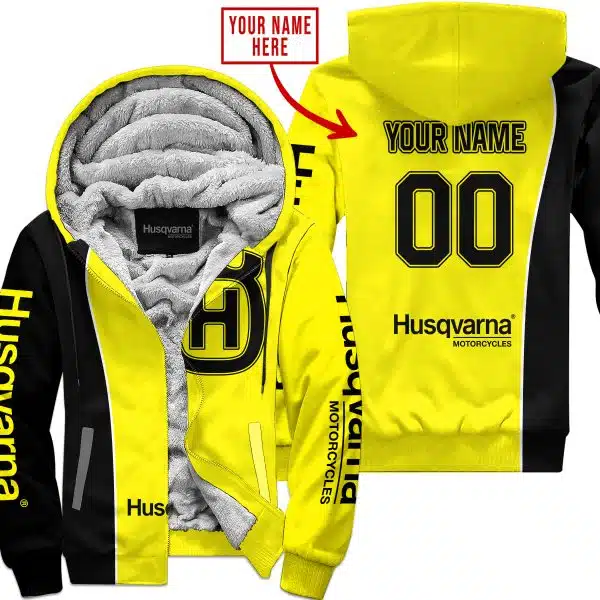 Limited Edition - Custom Name Motocrocss V2 - Husqvarna Yellow - Fleece Zip Hoodie