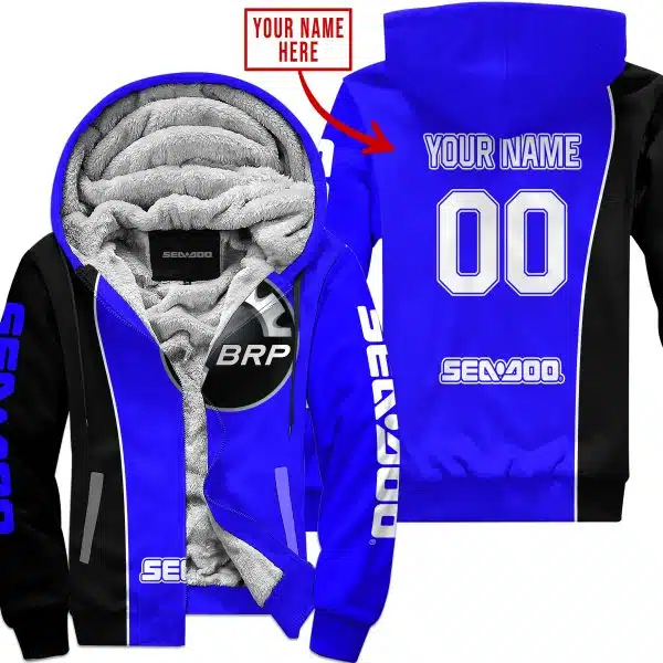 Limited Edition - Custom Name Motocrocss V2 - Sea Doo - Blue - Fleece Zip Hoodie