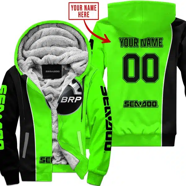 Limited Edition - Custom Name Motocrocss V2 - Sea Doo – Green - Fleece Zip Hoodie