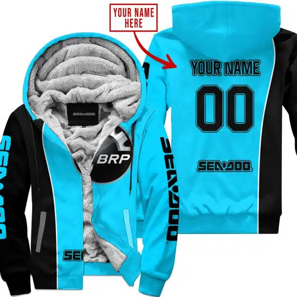 Limited Edition - Custom Name Motocrocss V2 - Sea Doo - Sky Blue - Fleece Zip Hoodie