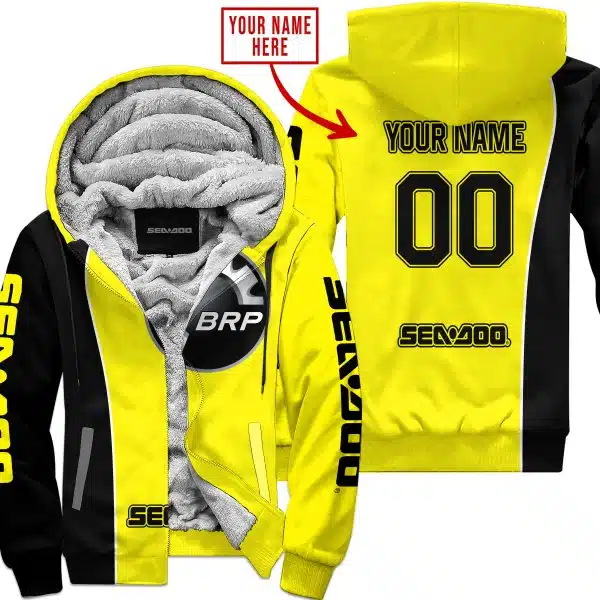 Limited Edition - Custom Name Motocrocss V2 - Sea Doo - Yellow - Fleece Zip Hoodie