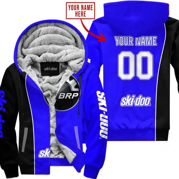 Limited Edition - Custom Name Motocrocss V2 - Ski Doo - Blue - Fleece Zip Hoodie