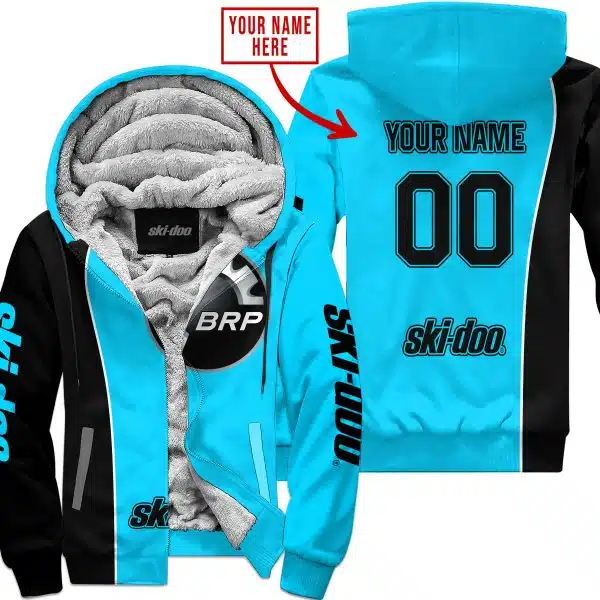 Limited Edition - Custom Name Motocrocss V2 - Ski Doo - Sky Blue - Fleece Zip Hoodie