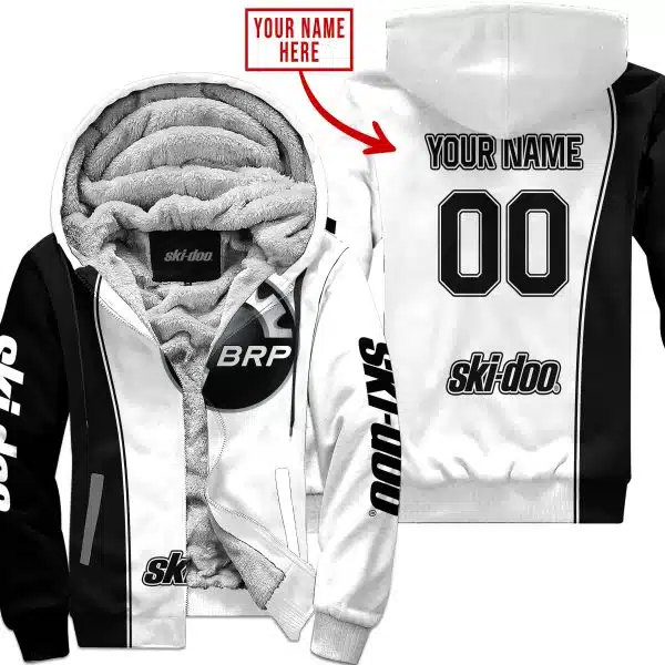 Limited Edition - Custom Name Motocrocss V2 - Ski Doo - White - Fleece Zip Hoodie
