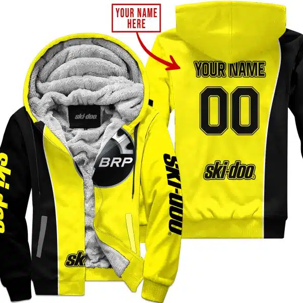 Limited Edition - Custom Name Motocrocss V2 - Ski Doo - Yellow - Fleece Zip Hoodie