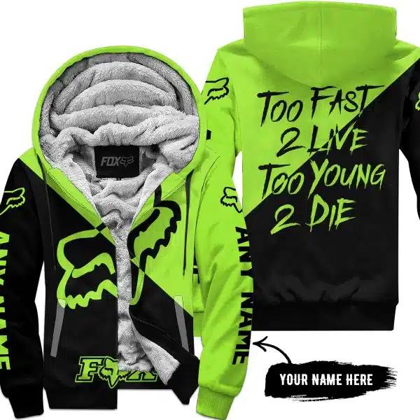 Too Fast To Live Too Young To Die - 3d All Over Printed - Fox Racing - Green 1 - Fleece Zip Hoodie