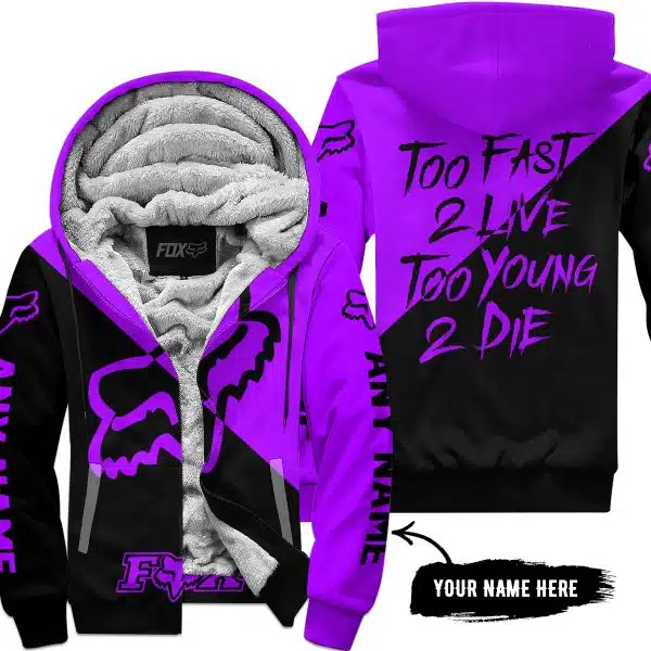 Too Fast To Live Too Young To Die - 3d All Over Printed - Fox Racing - Purple - Fleece Zip Hoodie