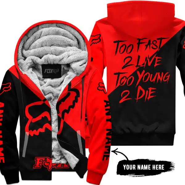 Too Fast To Live Too Young To Die - 3d All Over Printed - Fox Racing - Red - Fleece Zip Hoodie