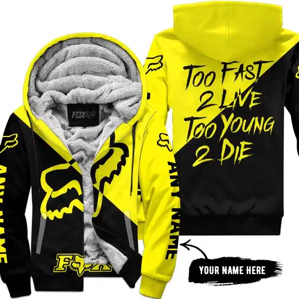 Too Fast To Live Too Young To Die - 3d All Over Printed - Fox Racing - Yellow - Fleece Zip Hoodie