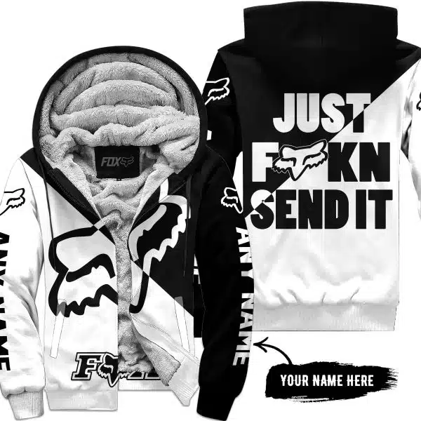 Just Fkcn Send It - 3d All Over Printed - Fox Racing - Black - Fleece Zip Hoodie