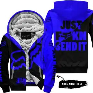 Just Fkcn Send It - 3d All Over Printed - Fox Racing - Blue - Fleece Zip Hoodie