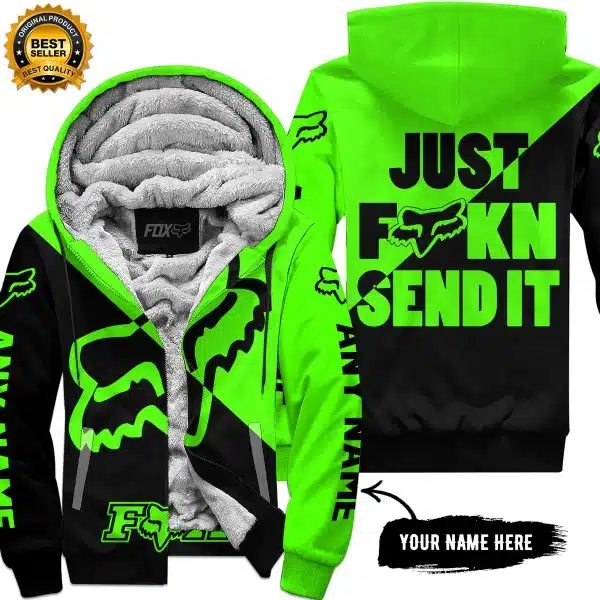 Just Fkcn Send It - 3d All Over Printed - Fox Racing - Green - Fleece Zip Hoodie