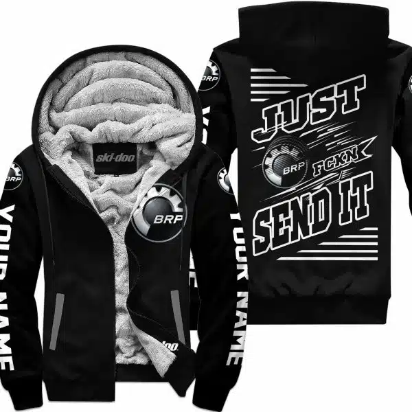 Premium Just Fckn Gonna Send It - Custom Name - Ski Doo - White Black - Fleece Zip Hoodie - Image 2