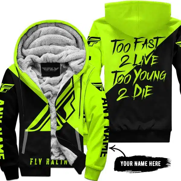 Too Fast To Live Too Young To Die - 3d All Over Printed - Fly Racing Neon - Fleece Zip Hoodie
