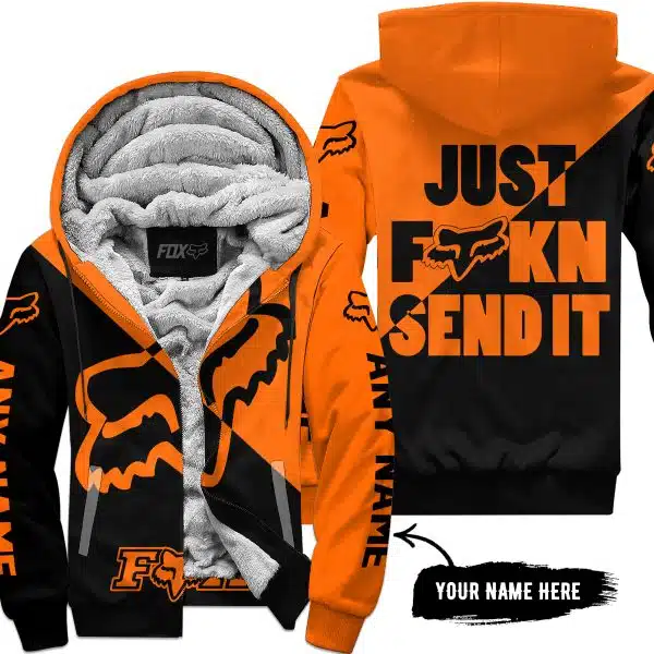 Just Fkcn Send It - 3d All Over Printed - Fox Racing - Orange - Fleece Zip Hoodie