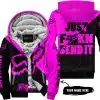 Just Fkcn Send It - 3d All Over Printed - Fox Racing - Pink - Fleece Zip Hoodie