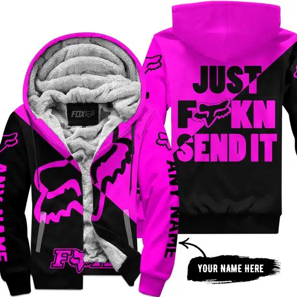 Just Fkcn Send It - 3d All Over Printed - Fox Racing - Pink - Fleece Zip Hoodie