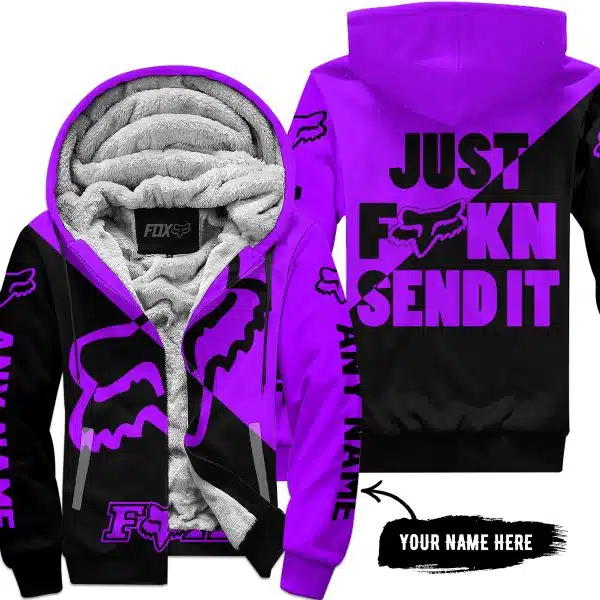 Just Fkcn Send It - 3d All Over Printed - Fox Racing - Purple - Fleece Zip Hoodie