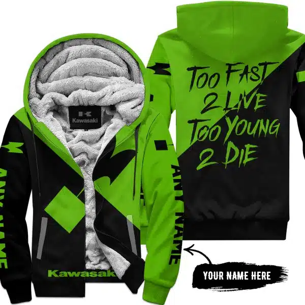 Too Fast To Live Too Young To Die - 3d All Over Printed - Kawasaki - Fleece Zip Hoodie