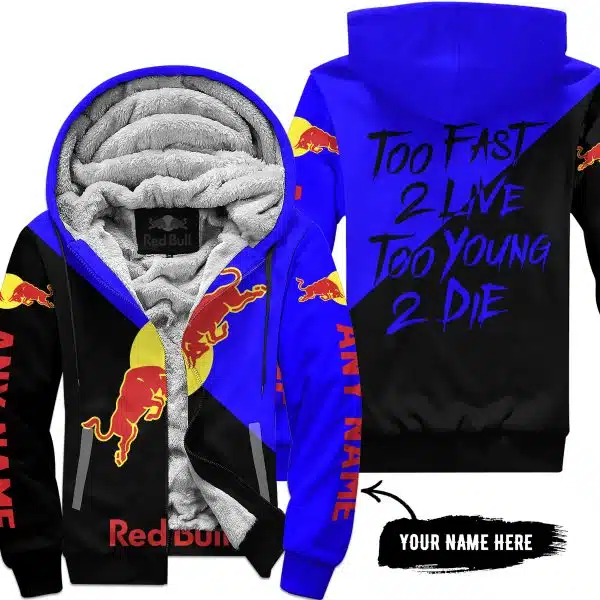 Too Fast To Live Too Young To Die - 3d All Over Printed - Red Bull - Fleece Zip Hoodie