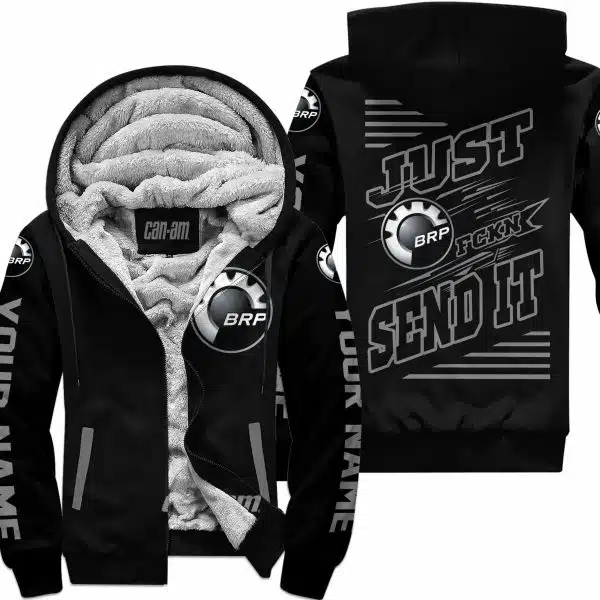 Premium Just Fckn Gonna Send It - Custom Name - Can Am - Grey Black - Fleece Zip Hoodie - Image 2