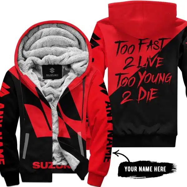 Too Fast To Live Too Young To Die - 3d All Over Printed - Suzuki - Red - Fleece Zip Hoodie