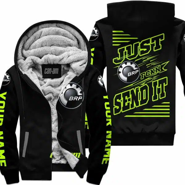 Premium Just Fckn Gonna Send It - Custom Name - Can Am - Neon Black - Fleece Zip Hoodie - Image 2