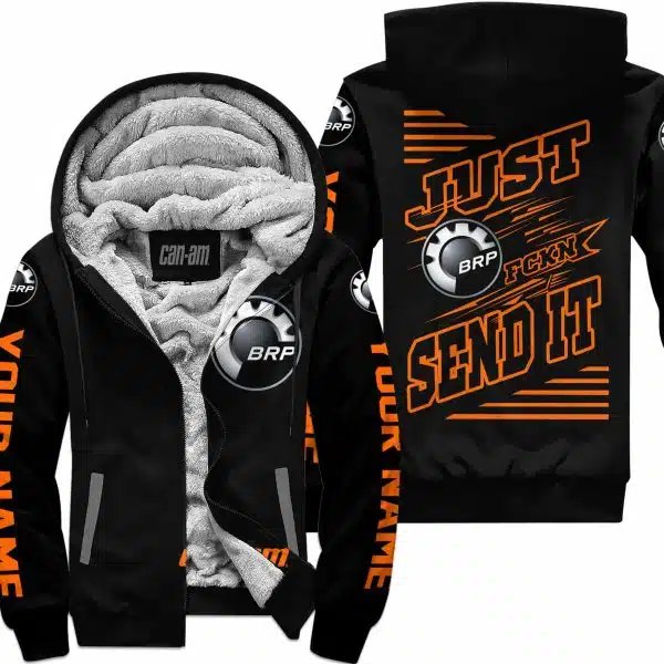 Premium Just Fckn Gonna Send It - Custom Name - Can Am - Orange Black - Fleece Zip Hoodie - Image 2