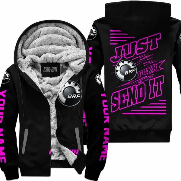 Premium Just Fckn Gonna Send It - Custom Name - Can Am - Pink Black - Fleece Zip Hoodie - Image 2