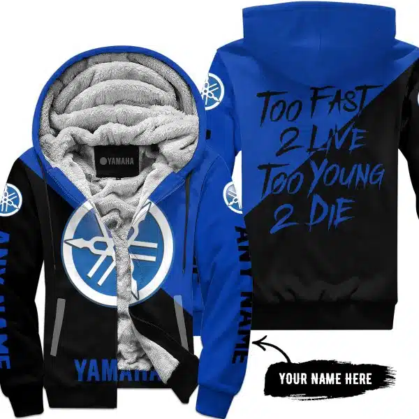 Too Fast To Live Too Young To Die - 3d All Over Printed - Yamaha - Blue - Fleece Zip Hoodie