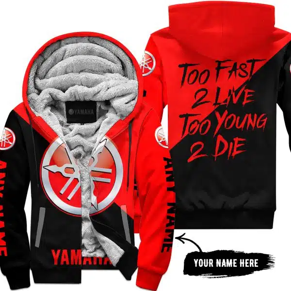 Too Fast To Live Too Young To Die - 3d All Over Printed - Yamaha - Red - Fleece Zip Hoodie