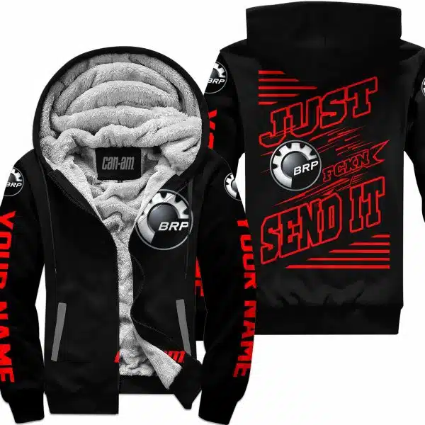 Premium Just Fckn Gonna Send It - Custom Name - Can Am - Red Black - Fleece Zip Hoodie - Image 2