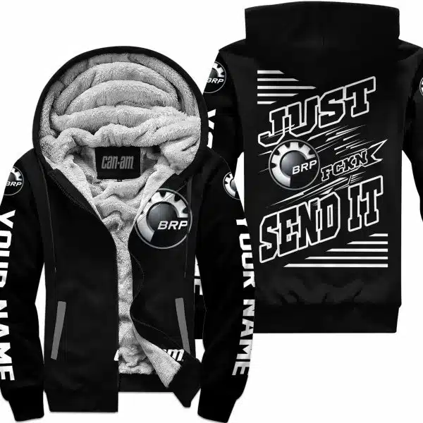 Premium Just Fckn Gonna Send It - Custom Name - Can Am - White Black - Fleece Zip Hoodie - Image 2