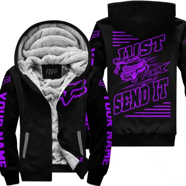 Premium Just Fckn Gonna Send It - Custom Name - Fox Racing - Purple Black - Fleece Zip Hoodie - Image 2
