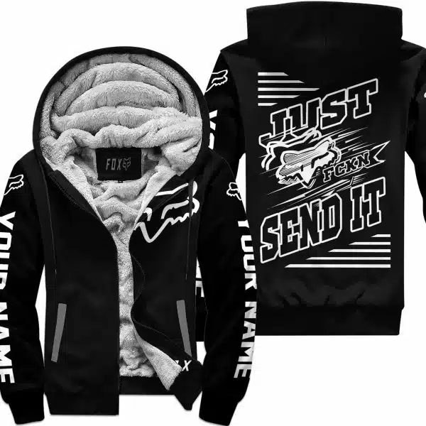 Premium Just Fckn Gonna Send It - Custom Name - Fox Racing - White Black - Fleece Zip Hoodie - Image 2