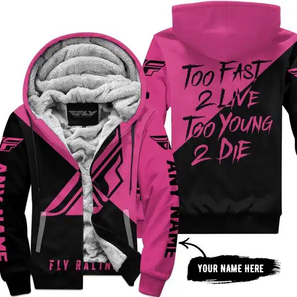 Too Fast To Live Too Young To Die - 3d All Over Printed - Fly Racing Pink 1 - Fleece Zip Hoodie