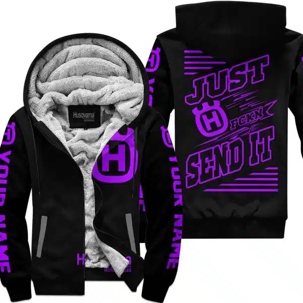 Premium Just Fckn Gonna Send It - Custom Name - Husqvarna - Purple Black - Fleece Zip Hoodie - Image 2