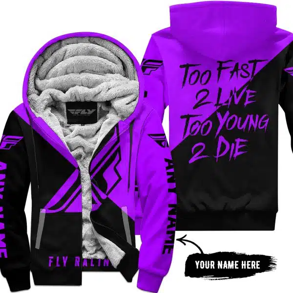 Too Fast To Live Too Young To Die - 3d All Over Printed - Fly Racing Purple - Fleece Zip Hoodie