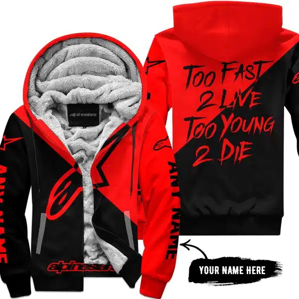 Too Fast To Live Too Young To Die - 3d All Over Printed - Alpinestars Red - Fleece Zip Hoodie