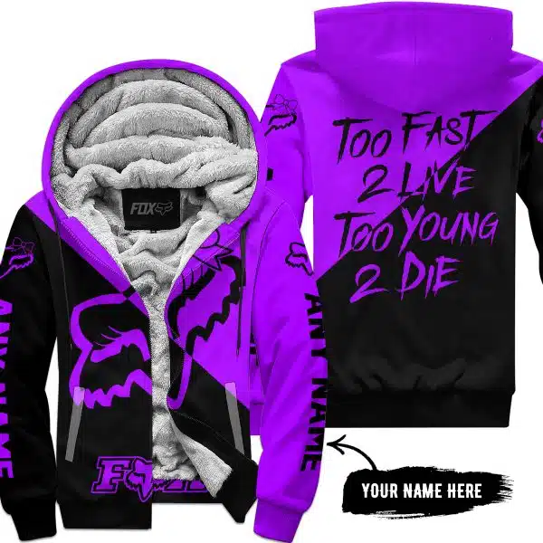 Too Fast To Live Too Young To Die – 3d All Over Printed – Fox Racing Girl – Purple - Fleece Zip Hoodie
