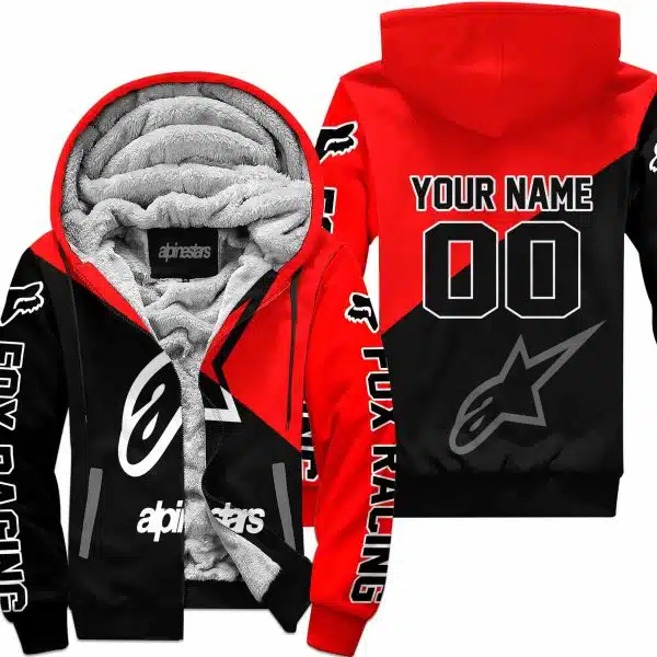 Premium Gift - Custom Name - Alpinestars - Red - Fleece Zip Hoodie