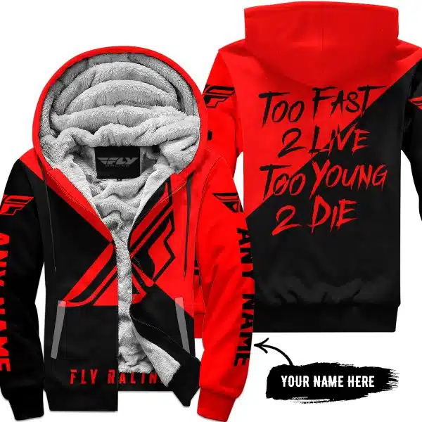 Too Fast To Live Too Young To Die - 3d All Over Printed - Fly Racing Red - Fleece Zip Hoodie