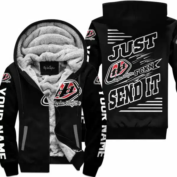 Premium Just Fckn Gonna Send It - Custom Name - Troy Lee Designs  - White Black - Fleece Zip Hoodie - Image 2