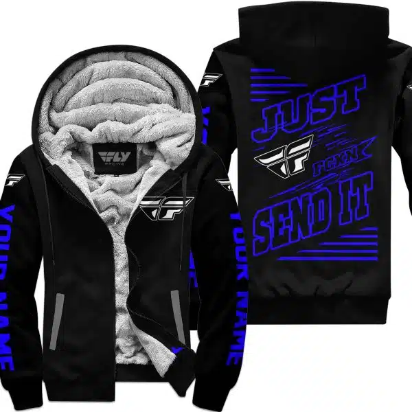 Premium Just Fckn Gonna Send It - Custom Name - Fly Racing - Blue Black - Fleece Zip Hoodie - Image 2